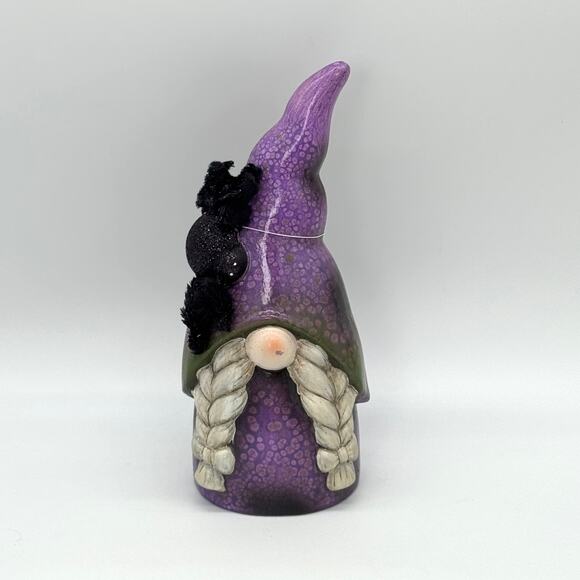 Purple Terracotta Halloween Witch Gnome With Fuzzy Glitter Spider 10” NEW - Picture 1 of 7